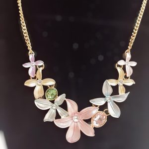 Multicolor Rose Gold Plated Floral Designed Crystal Necklace Set For Women and Girls - Image 5