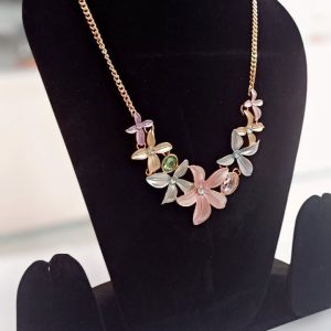 Multicolor Rose Gold Plated Floral Designed Crystal Necklace Set For Women and Girls - Image 4
