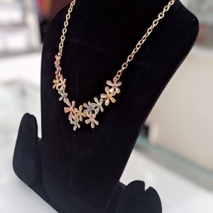 Multicolor Rose Gold Plated Floral Minimal Designed Crystal Necklace Set For Women and Girls - Image 4