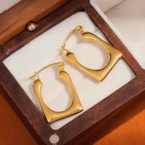 Korean Earrings | Gold-Plated U-Shaped Hoop Earrings | Stainless Steel Chunky Design Earrings | Stylish & Elegant Jewelry for Girls & Women - Image 3