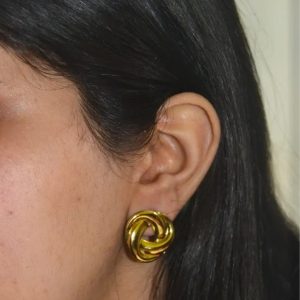 Korean Earrings | Gold-Plated Twisted Anti Tarnish Stainless Steel Stud Earrings | Stylish & Elegant Stud for Girls & Women - Image 4