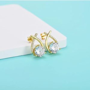 Korean Earrings | Gold-Plated Cubic Zirconia Stainless Steel Stud Earrings | Stylish & Elegant Stud for Girls & Women - Image 3